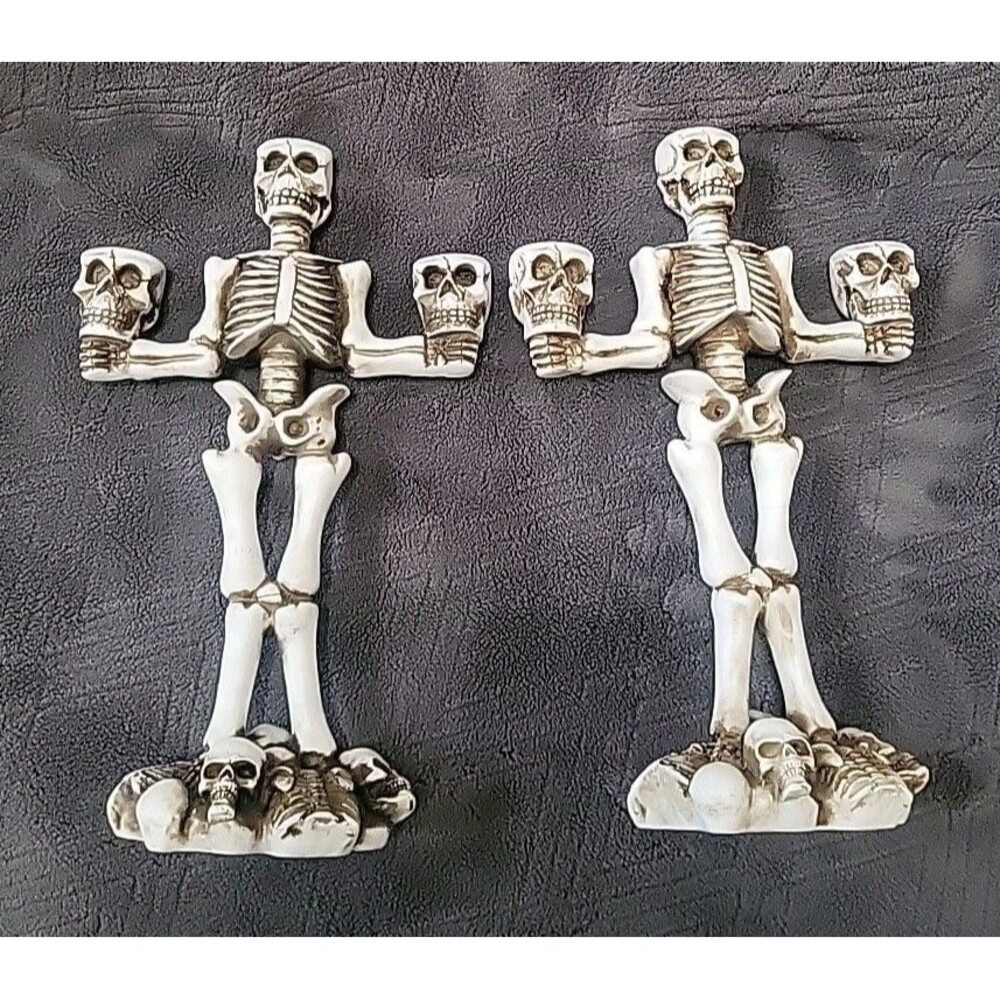 2 Martha Stewart Halloween Goth Skeleton Skull Candleabras Home Decor
